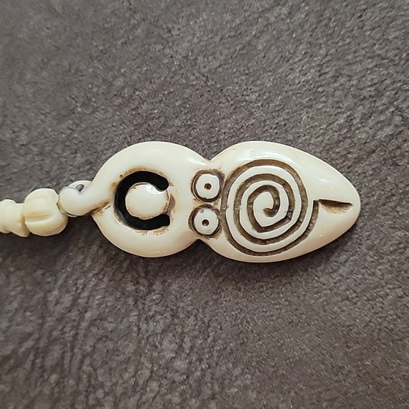 ARTISAN carved bone jasper moon goddess earth primitive Lavalier Necklace - Picture 2 of 11
